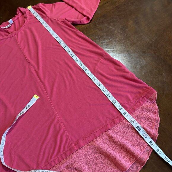 LOGO by Lori Goldstein Rayon Tunic Top with Lace Hem Tea Berry Pockets Sz XS - Picture 10 of 16